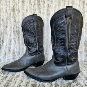 Nocona Vintage Cowboy Boots Grey Black Leather Western | Men's Size 10.5D
